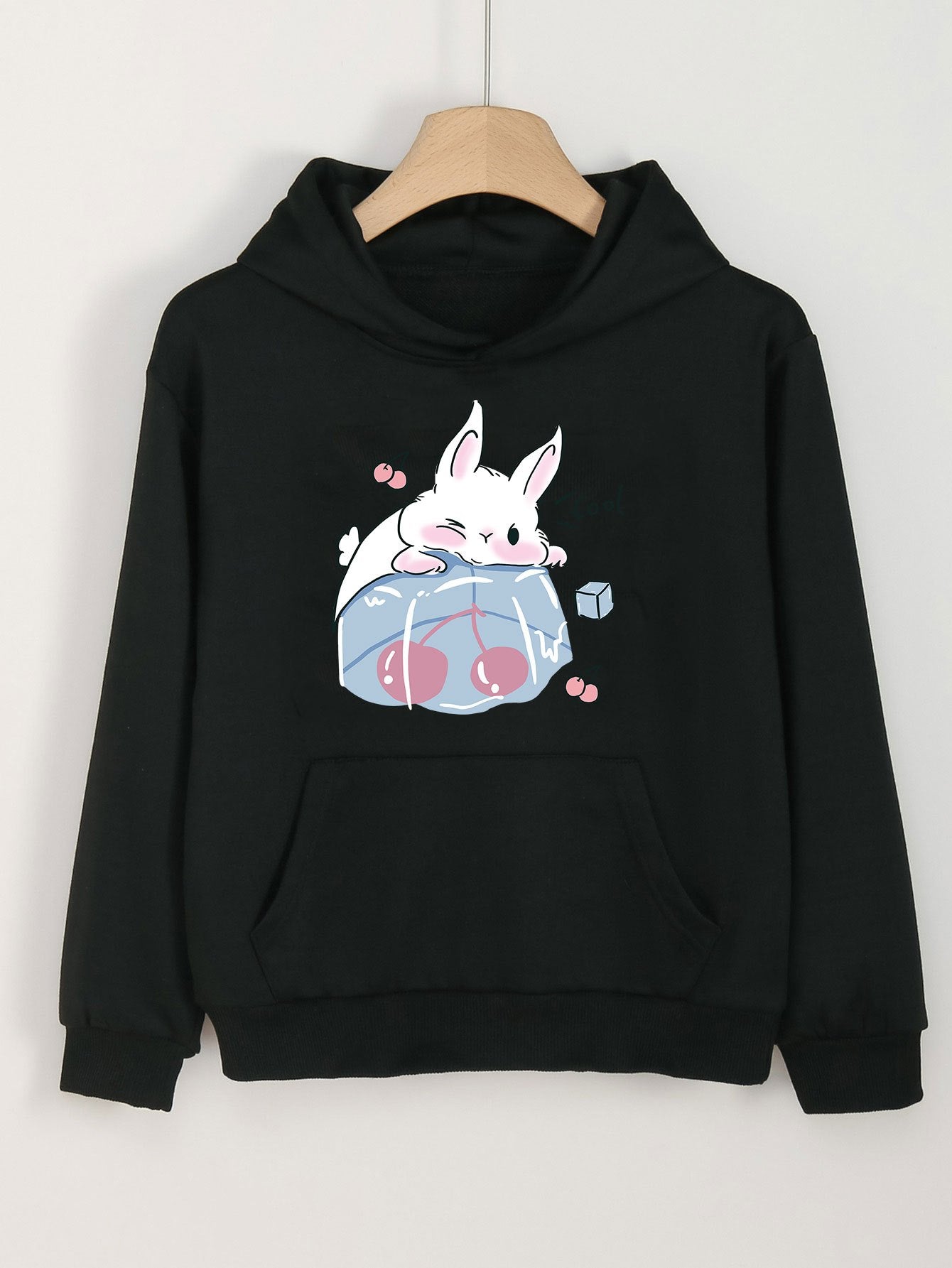 Ice Bunny Print Hoodie Girls Hooded Pullover Spring Fall Gift