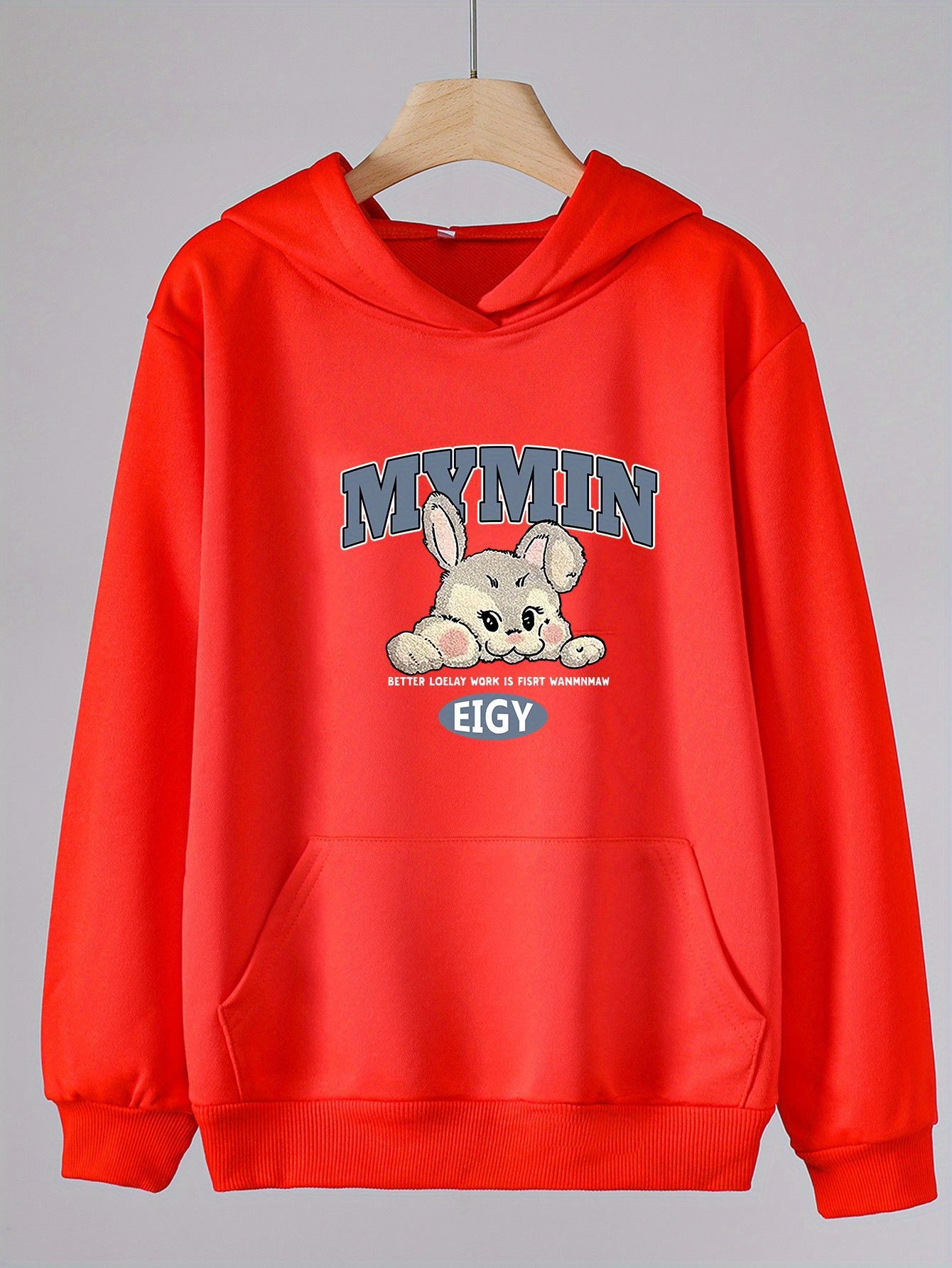 Girls Bunny Print Hoodie Comfy Pullover Spring Fall Christmas Gift
