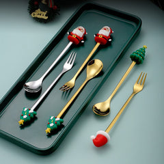 Christmas Cartoon Fruit Fork And Spoon Set Stainless Steel Tableware