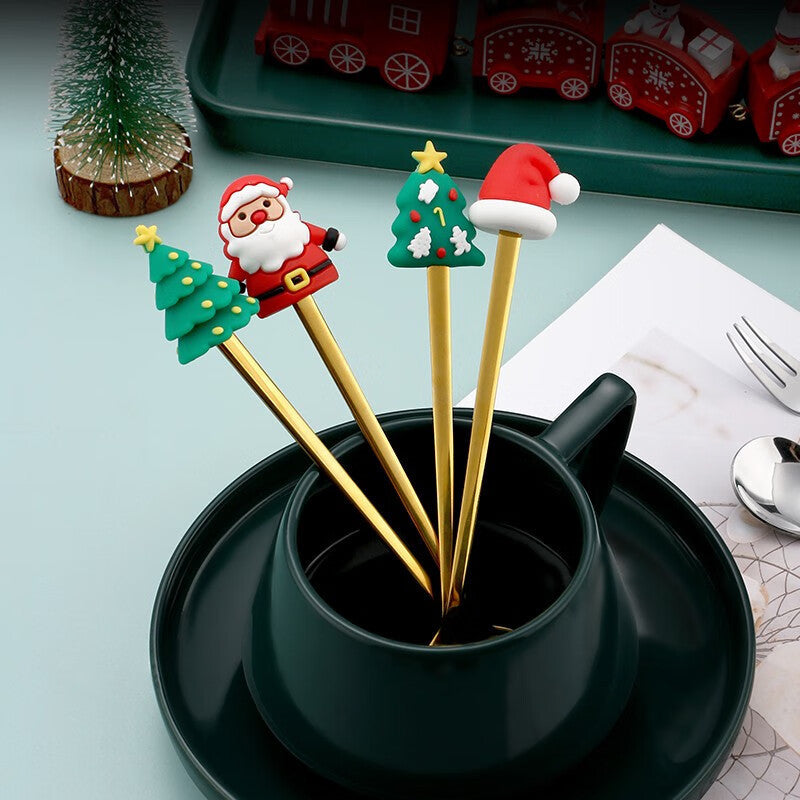 Christmas Cartoon Fruit Fork And Spoon Set Stainless Steel Tableware