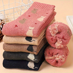 5 Pairs Cartoon Cat Print Socks Comfortable & Warm Socks