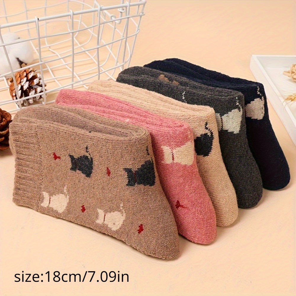 5 Pairs Cartoon Cat Print Socks Comfortable & Warm Socks