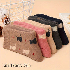 5 Pairs Cartoon Cat Print Socks Comfortable & Warm Socks