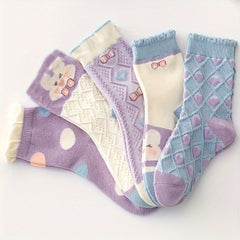 5 Pairs Polka Dot Rabbit Pattern Socks for Kids