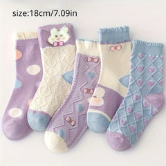 5 Pairs Polka Dot Rabbit Pattern Socks for Kids
