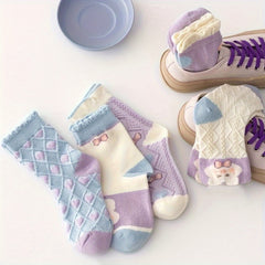 5 Pairs Polka Dot Rabbit Pattern Socks for Kids