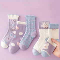 5 Pairs Polka Dot Rabbit Pattern Socks for Kids