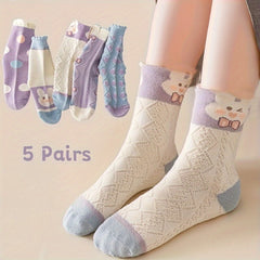 5 Pairs Polka Dot Rabbit Pattern Socks for Kids