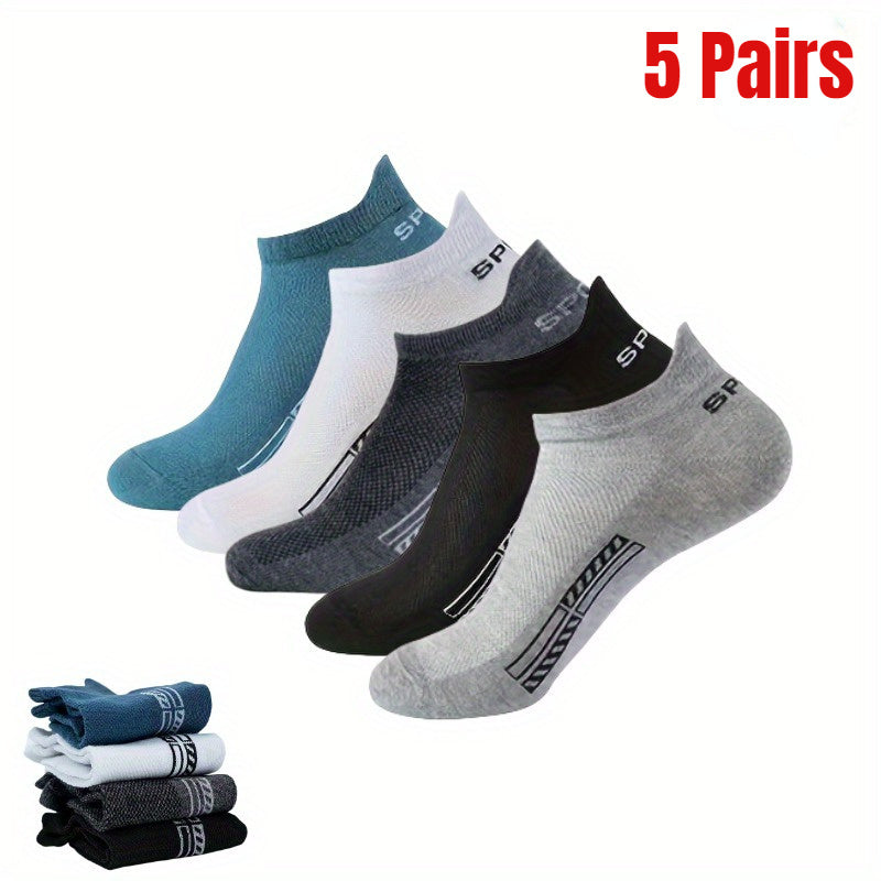 Breathable Mesh Deodorant Sports Ankle Socks, 5 Pairs