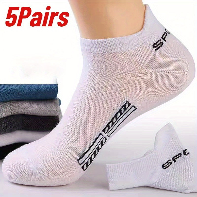 Breathable Mesh Deodorant Sports Ankle Socks, 5 Pairs