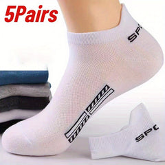 Breathable Mesh Deodorant Sports Ankle Socks, 5 Pairs