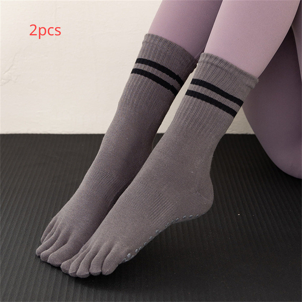 2 Pcs Women's Non-slip Yoga Socks with Separated Toes