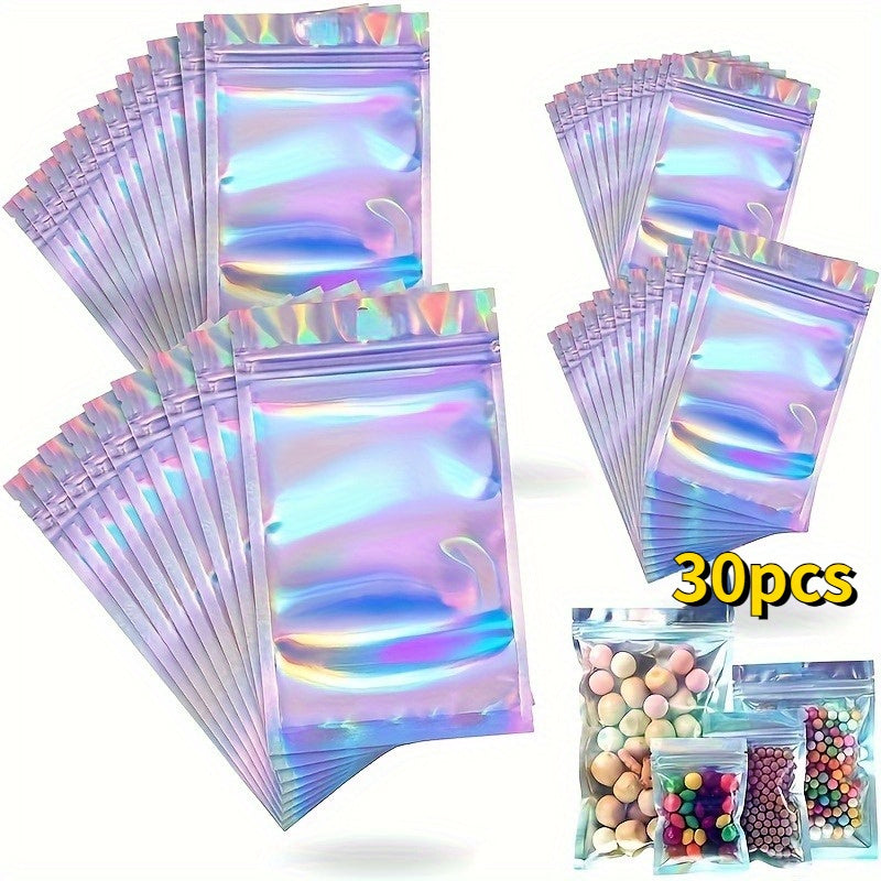 30pcs Smell Proof Holographic Foil Pouch Bag Zip Lock Bag For Food Candy Jewelry