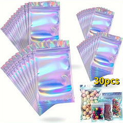 30pcs Smell Proof Holographic Foil Pouch Bag Zip Lock Bag For Food Candy Jewelry