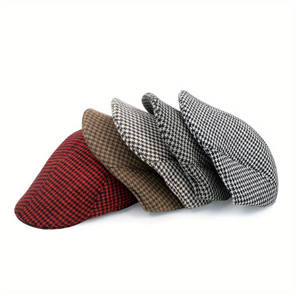 Plaid Woolen Beret Warm Hat Casual Vintage Cabbie Cap For Men