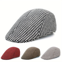 Plaid Woolen Beret Warm Hat Casual Vintage Cabbie Cap For Men