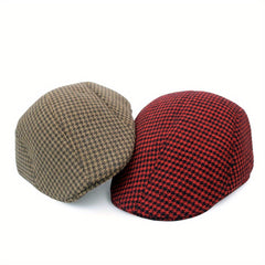 Plaid Woolen Beret Warm Hat Casual Vintage Cabbie Cap For Men