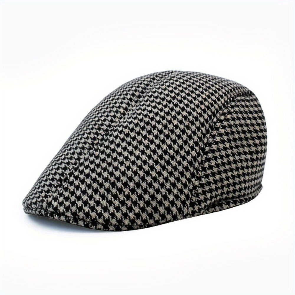 Plaid Woolen Beret Warm Hat Casual Vintage Cabbie Cap For Men