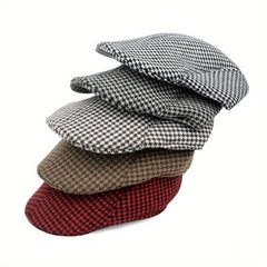 Plaid Woolen Beret Warm Hat Casual Vintage Cabbie Cap For Men