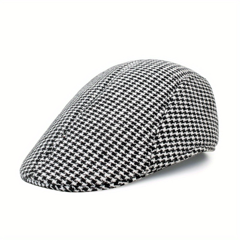 Plaid Woolen Beret Warm Hat Casual Vintage Cabbie Cap For Men
