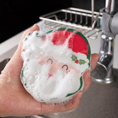 Christmas Sponge Wipe Scouring Pad Dishwashing Cotton Kitchen Cleaning Brush