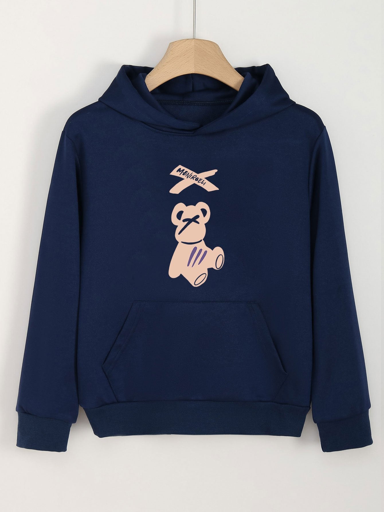 Girls Cartoon Bear Pattern Hooded Sweatshirt for Outdoor Activities