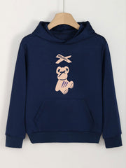 Girls Cartoon Bear Pattern Hooded Sweatshirt for Outdoor Activities