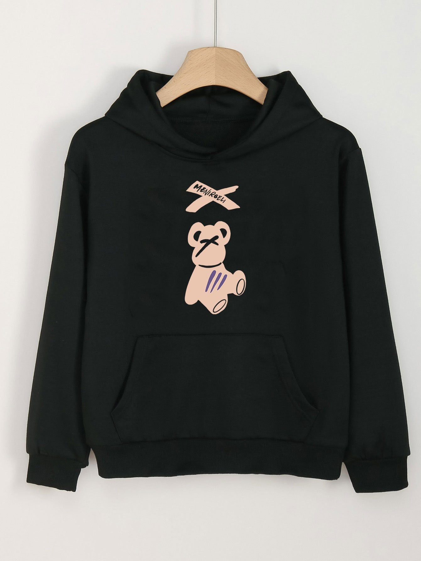 Girls Cartoon Bear Pattern Hooded Sweatshirt for Outdoor Activities