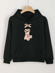 Girls Cartoon Bear Pattern Hooded Sweatshirt for Outdoor Activities