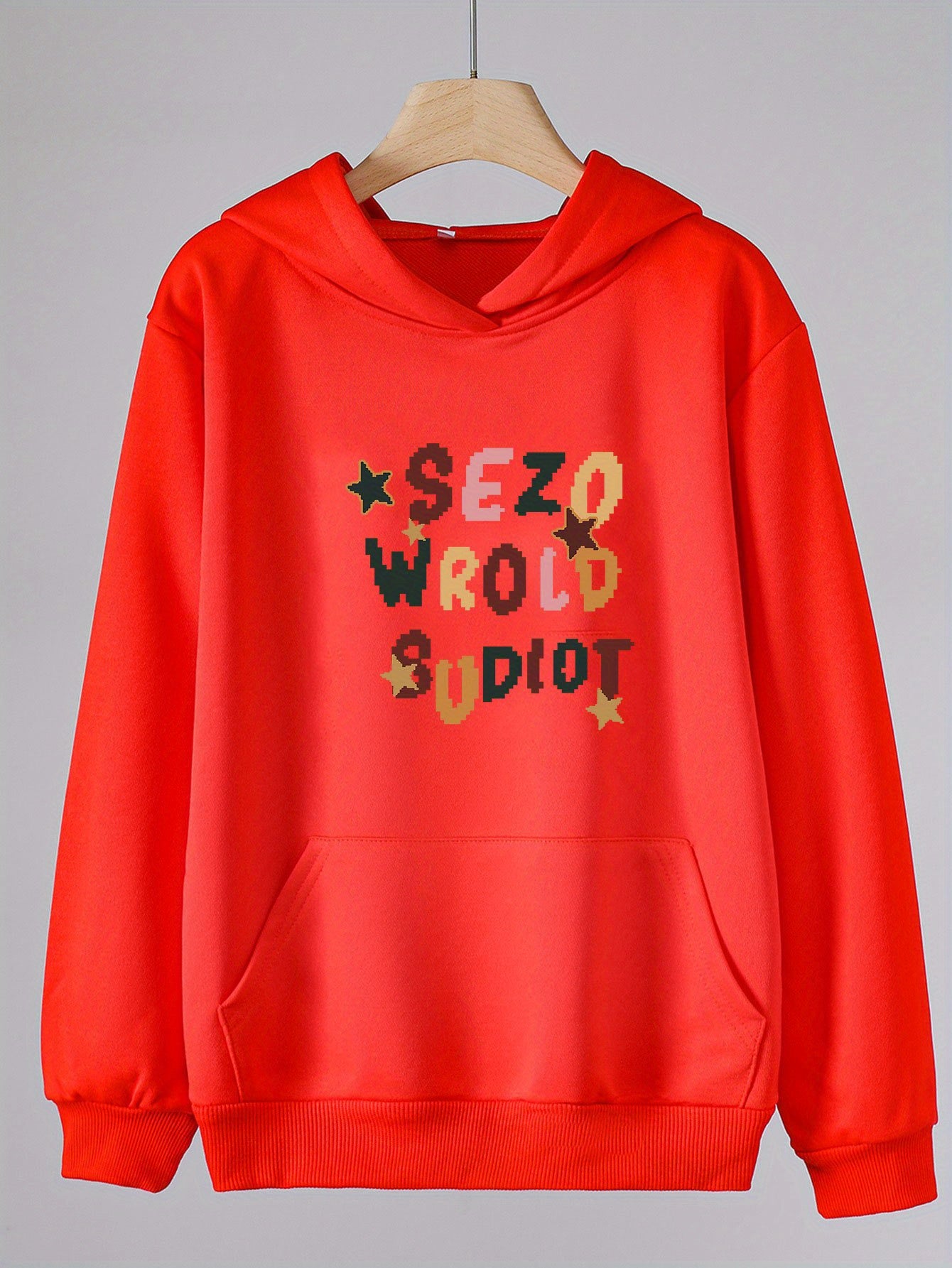 Girls Cartoon Alphabets Pattern Hooded Sweatshirt