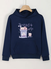 Girls Cartoon Bread Pattern Hooded Sweatshirt for Outdoor Activities