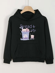 Girls Cartoon Bread Pattern Hooded Sweatshirt for Outdoor Activities