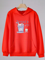 Girls Cartoon Bread Pattern Hooded Sweatshirt for Outdoor Activities