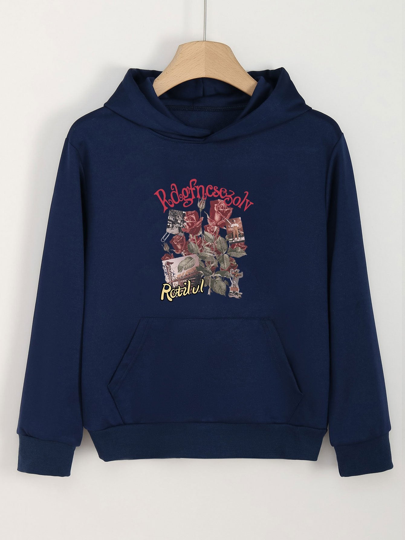 Girls Cartoon Roses Pattern Hooded Sweatshirt for Spring and Autumn