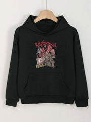 Girls Cartoon Roses Pattern Hooded Sweatshirt for Spring and Autumn