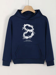 Girls Number 8 Long Sleeve Hooded Sweatshirt for Spring and Autumn