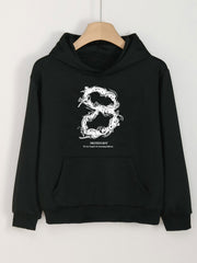 Girls Number 8 Long Sleeve Hooded Sweatshirt for Spring and Autumn