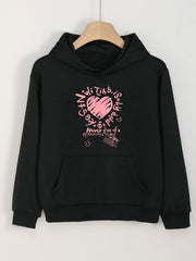 Girls Cartoon Heart Hooded Sweatshirt for Spring and Autumn