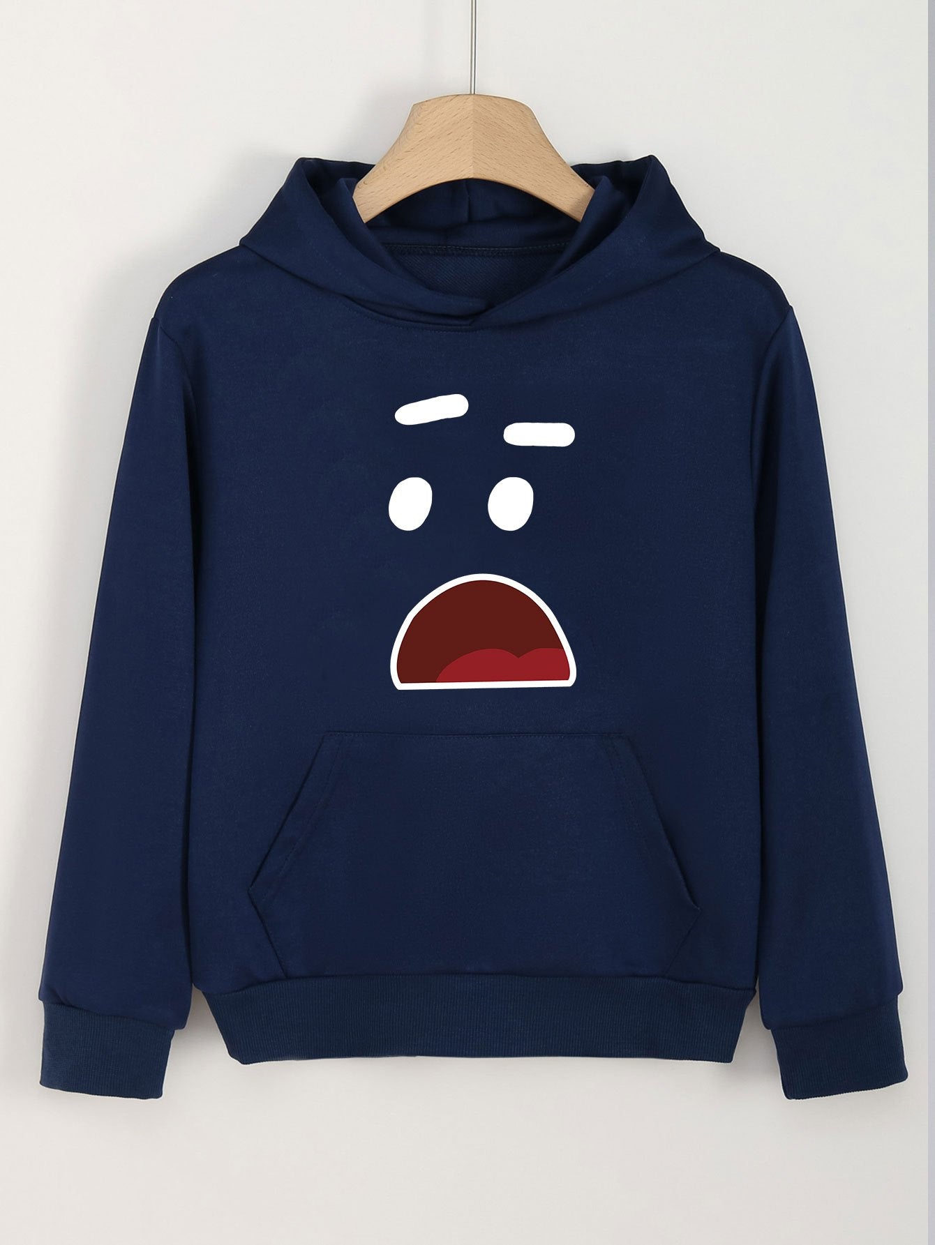 Girls Cartoon Suprise Face Long Sleeve Hooded Sweatshirt