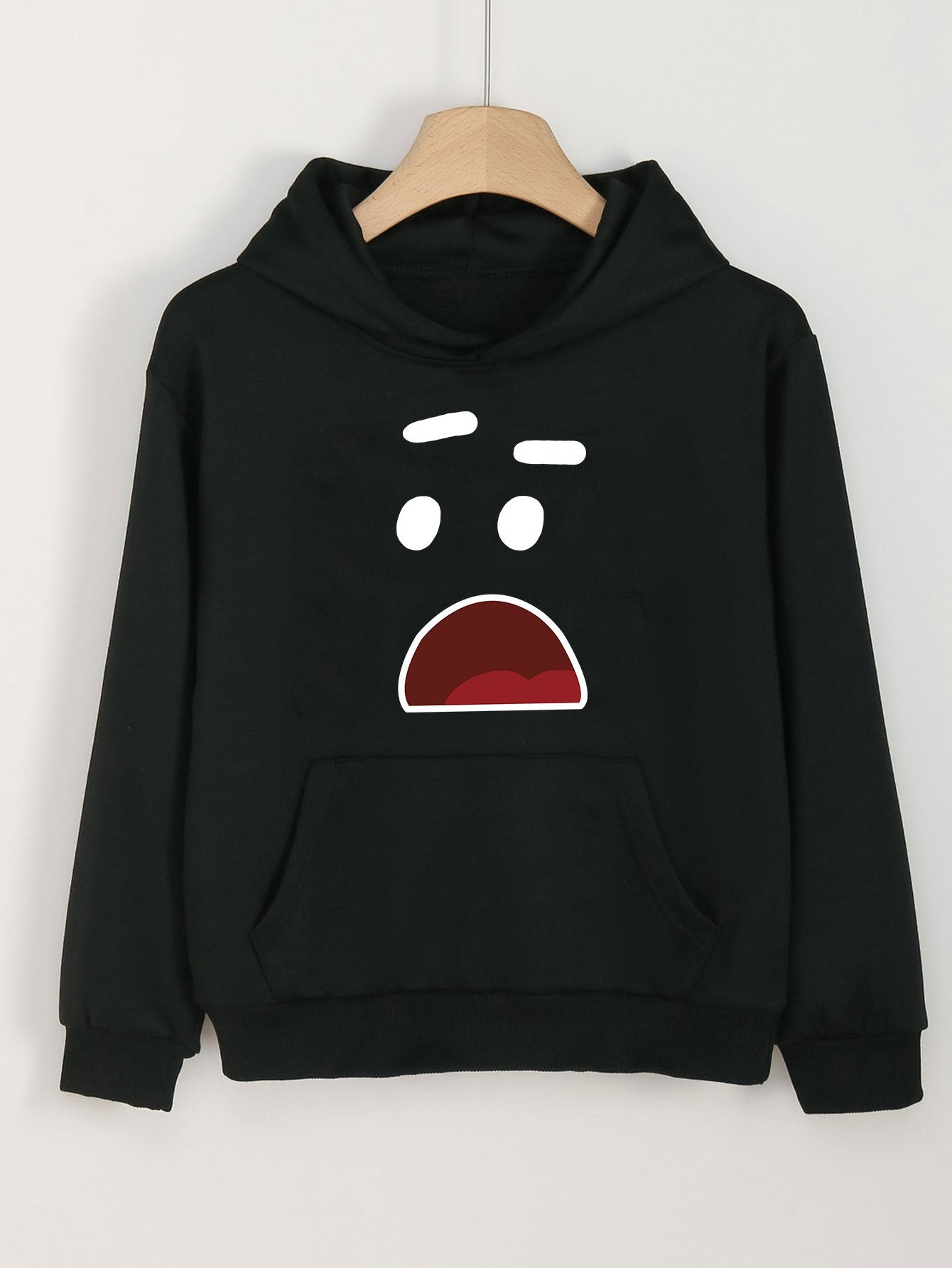 Girls Cartoon Suprise Face Long Sleeve Hooded Sweatshirt