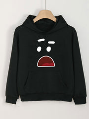 Girls Cartoon Suprise Face Long Sleeve Hooded Sweatshirt