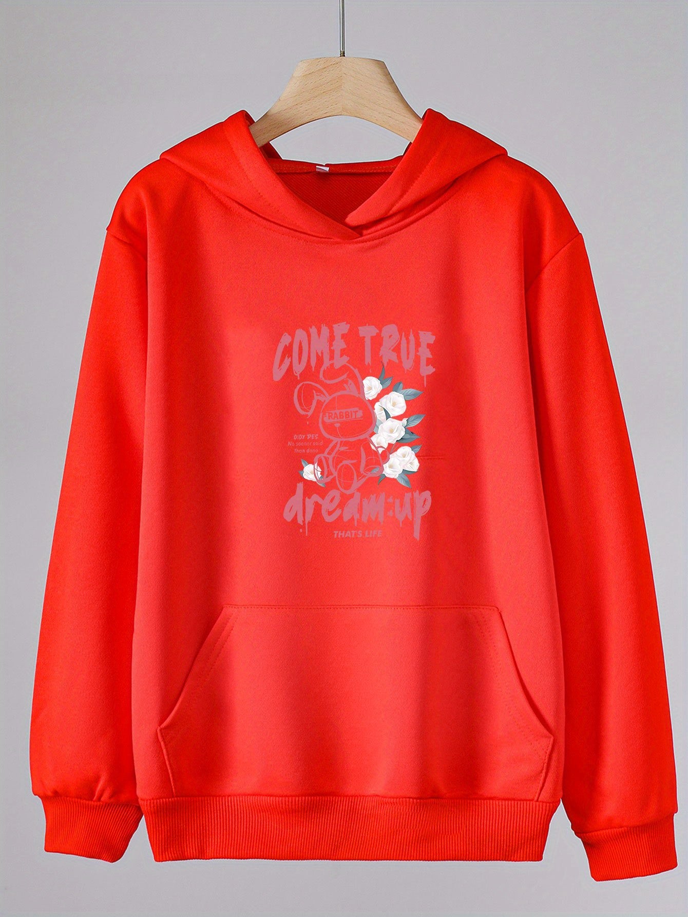 Girls Rabbit & Flower Long Sleeve Hoodie For Spring & Autumn