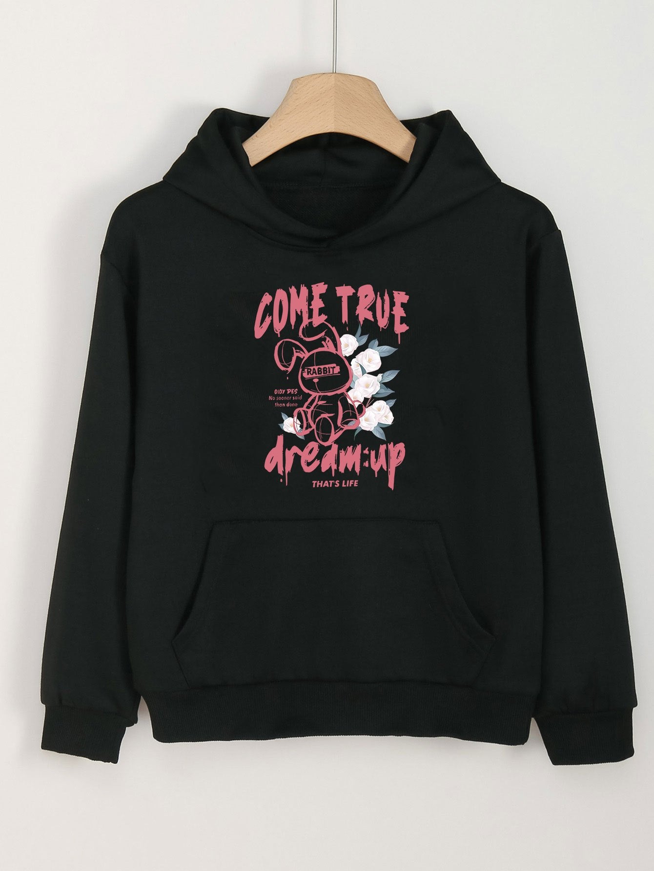 Girls Rabbit & Flower Long Sleeve Hoodie For Spring & Autumn