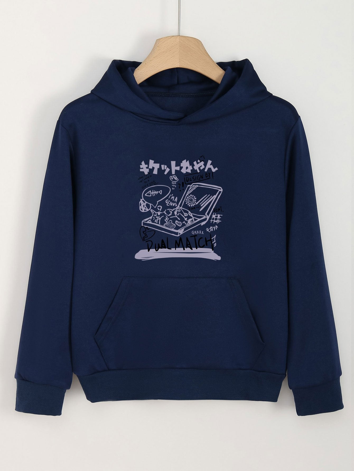 Girls Cartoon Garbage Pattern Hooded Sweatshirt for Outdoor Activities