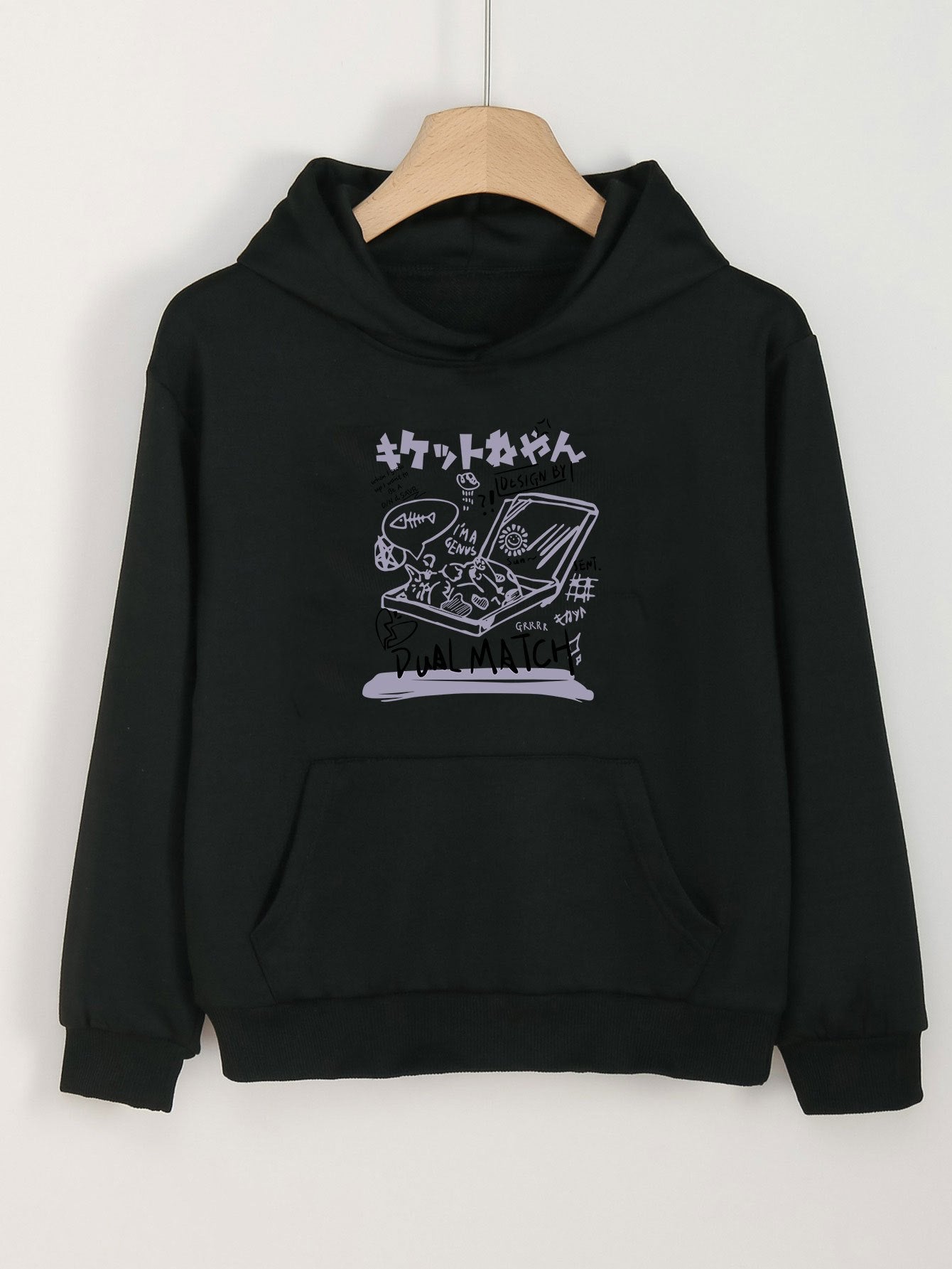 Girls Cartoon Garbage Pattern Hooded Sweatshirt for Outdoor Activities