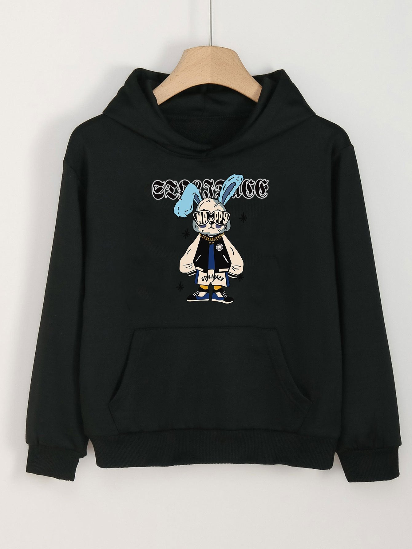 Girls' Bunny Print Hoodie with Pocket Pullover Spring Fall Sports Gift