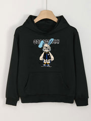 Girls' Bunny Print Hoodie with Pocket Pullover Spring Fall Sports Gift