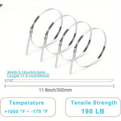 100pcs Stainless Steel Heavy Duty Self Locking Cable Ties for Exhaust Packaging