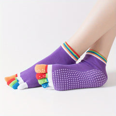 Colorful Five Toe Split Non Slip Silicone Grip Socks