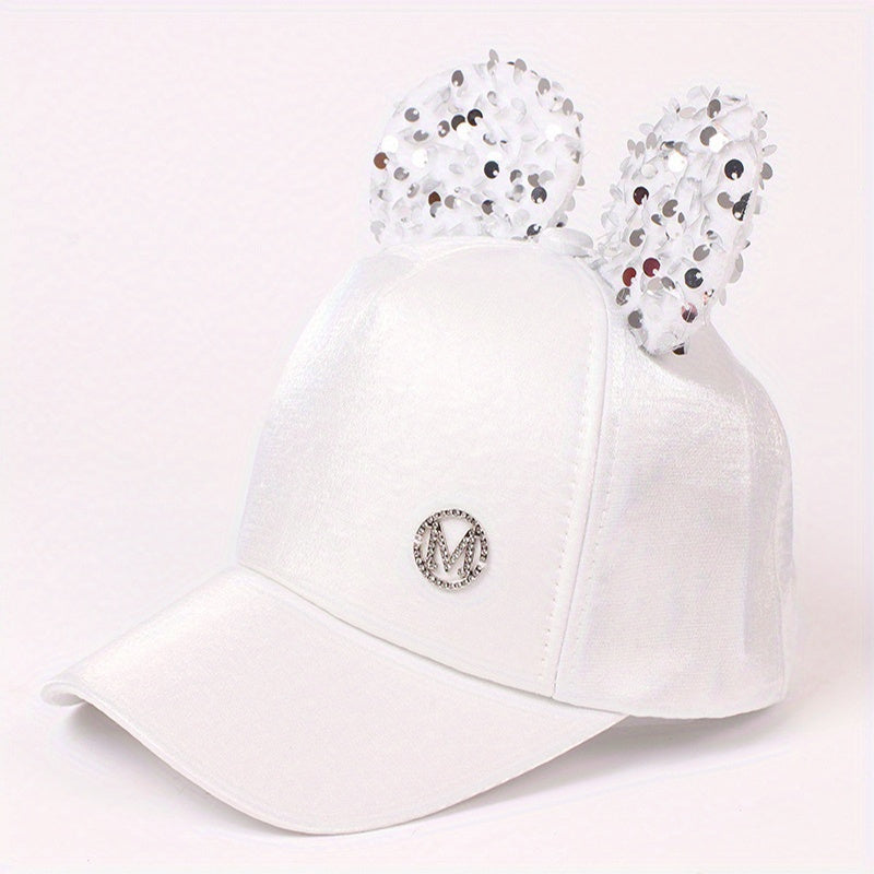 Casual Baseball Cap Sequin Cartoon Ears Hat Boys Girls Mesh Hole Cap
